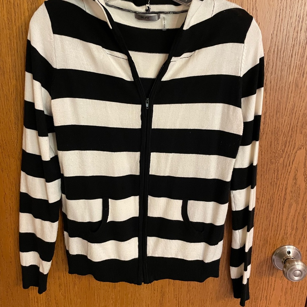 Black and White Striped Women's Hoodie Sweater